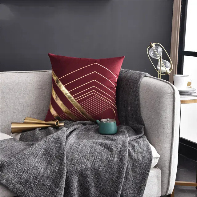 Light Luxury American Style Pillow Patch Leather Embroidered Cushion Sofa Cushion Wine Red - Shop at LoveMi