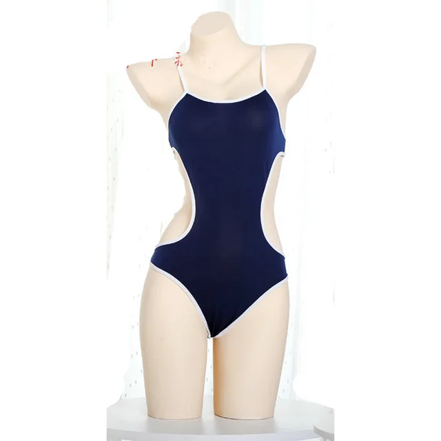 Sexy Nude Swimsuit Japanese Style College Swimsuit Sexy Suit Navy Blue - Shop at LoveMi