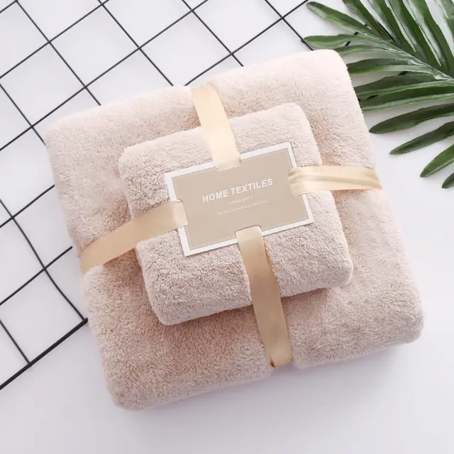 High density Coral Fleece Towel Bath Towel Set Beige - Shop at LoveMi