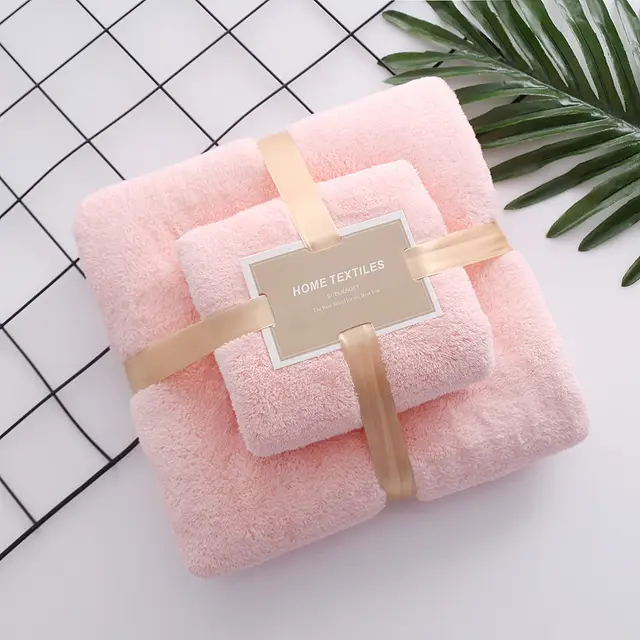 High density Coral Fleece Towel Bath Towel Set Pink - Shop at LoveMi