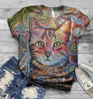 Fashion 3D Animal Cat Print Short Sleeve - 3 Style