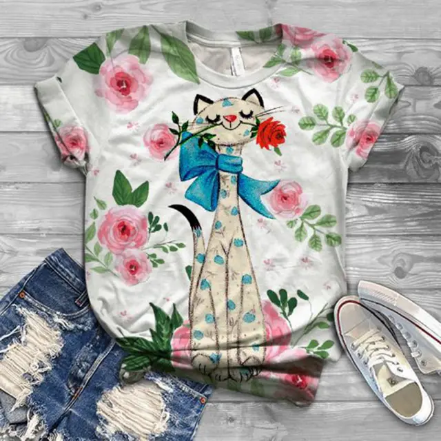 Fashion 3D Animal Cat Print Short Sleeve 6 Style - Shop at LoveMi