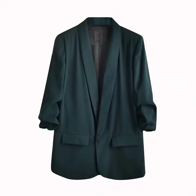 Casual Suit Jacket With Pleated Sleeve Pockets Green - Shop at LoveMi
