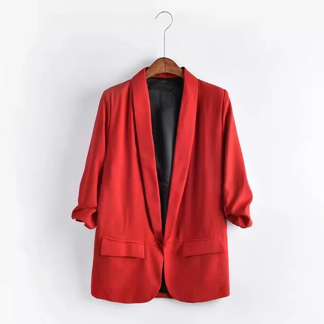 Casual Suit Jacket With Pleated Sleeve Pockets Red - Shop at LoveMi