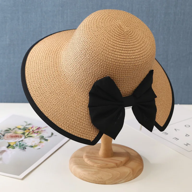 Straw Hat Women's Summer Big Along The Sun Shade Hat Beach Sun Hat Khaki - Shop at LoveMi