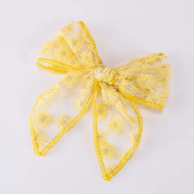 European And American Embroidery Printing Children's Bow Hairpin Bright Yellow - Shop at LoveMi