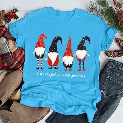 Women's Christmas T shirt Short Sleeve Color Blue - Shop at LoveMi