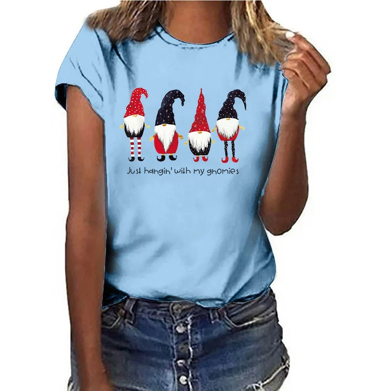 Women's Christmas T shirt Short Sleeve Light Blue - Shop at LoveMi
