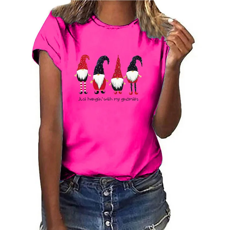 Women's Christmas T-shirt Short Sleeve - Rose Red