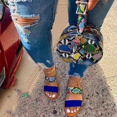 Sandals Flat Bottom Ladies Slippers Flat Hollow Fashion Women's Round Bulge Bag Snake Bag 37 - Shop at LoveMi