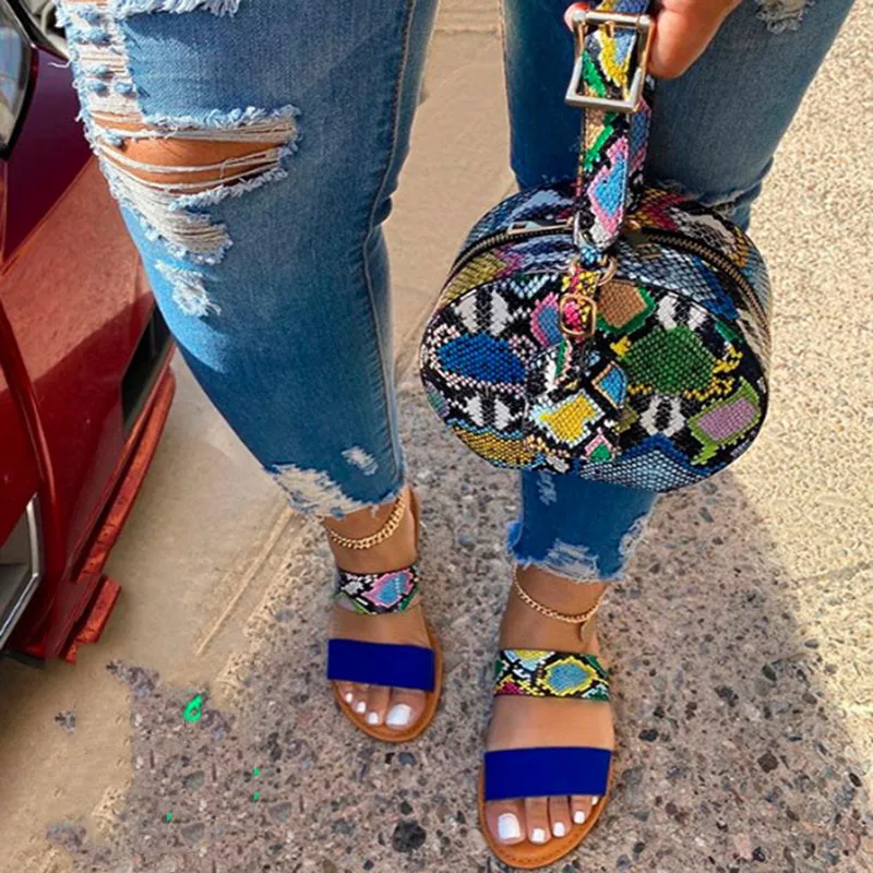 Sandals Flat Bottom Ladies Slippers Flat Hollow Fashion Women's Round Bulge Bag Snake Bag 37 - Shop at LoveMi