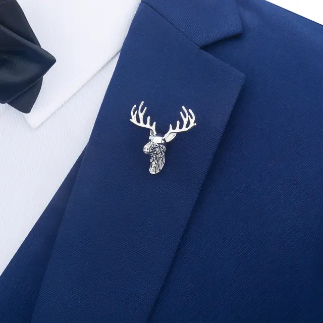 Christmas Auspicious Deer Head Brooch Ornament Silver - Shop at LoveMi
