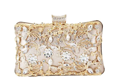 Elegant Rhinestone Dinner Clutch Women Luxury Brand Party Chain Messenger Bag Gold - Shop at LoveMi