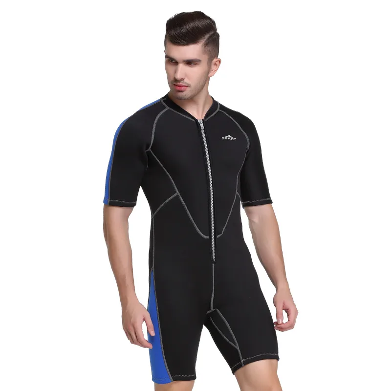 Neoprene Wetsuits Men's And Women's Swimming WetSuits One-Piece Thicken Swimsuit Short Sleeve Deep Diving Surfing Wetsuits - Navy - View 1