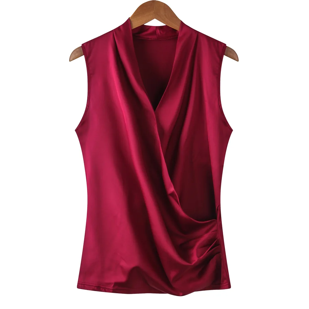 Satin Vest Women's Sleeveless V-neck Top - Wine Red