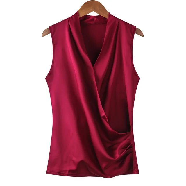 Satin Vest Women's Sleeveless V neck Top Wine Red - Shop at LoveMi