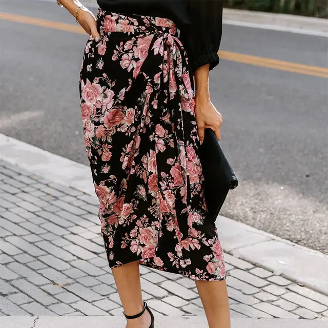 New Style Women's Printed Skirt With Slits And Irregular Straps Photo Color - Shop at LoveMi