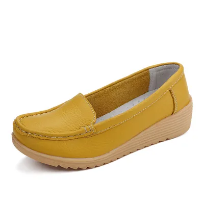 Nurse Shoes Women White Cowhide Wedges Yellow - Shop at LoveMi
