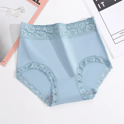 High waisted Cotton Briefs With Lace Crotch Blue - Shop at LoveMi