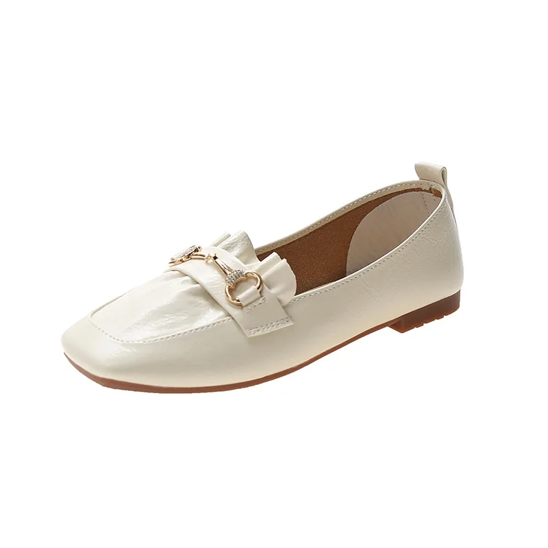 Small Leather Shoes, Leisure Spring And Autumn Loafers, Soft Leather Peas Shoes Beige - Shop at LoveMi