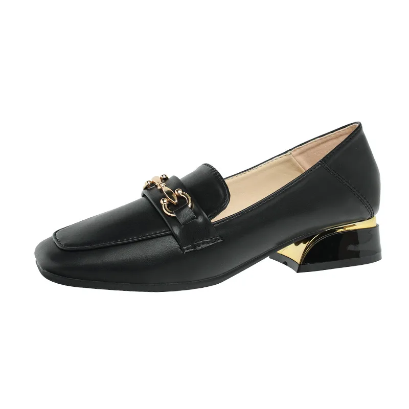 Spring And Autumn Mid heel Women's Shoes One foot Loafers Women Black - Shop at LoveMi