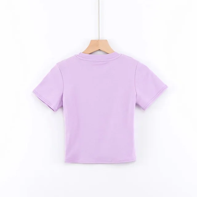 Star Same Round Neck Slim fit Cropped T shirt Basic All match Crop Top Purple - Shop at LoveMi