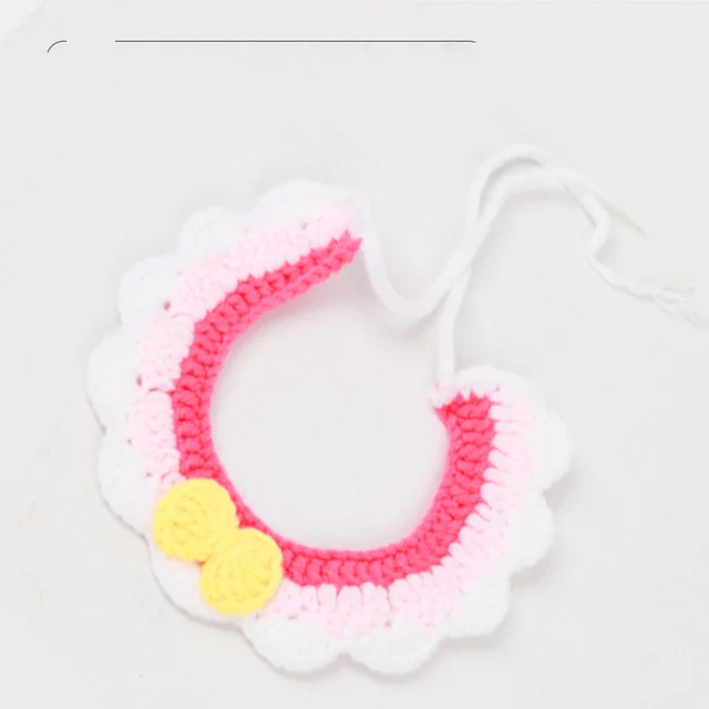 Hand knitted Adjustable Flower Bow Cat And Dog Collar Pink - Shop at LoveMi