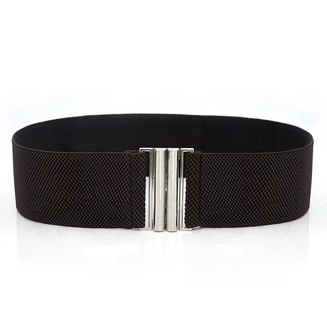 Elastic Elastic Silver Buckle Wide Belt Decorated Skirt Accessories Coffee - Shop at LoveMi
