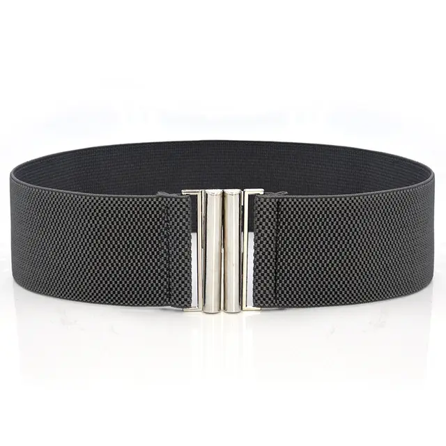Elastic Elastic Silver Buckle Wide Belt Decorated Skirt Accessories Dark Grey - Shop at LoveMi