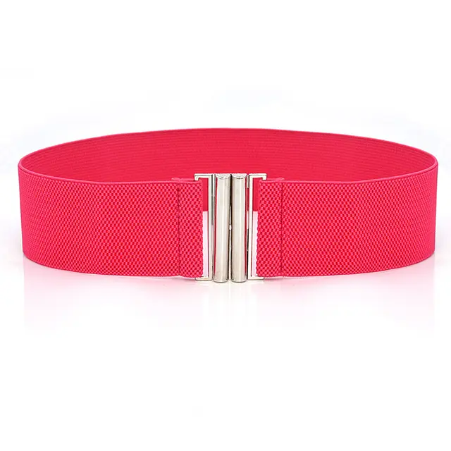 Elastic Elastic Silver Buckle Wide Belt Decorated Skirt Accessories Rose Red - Shop at LoveMi