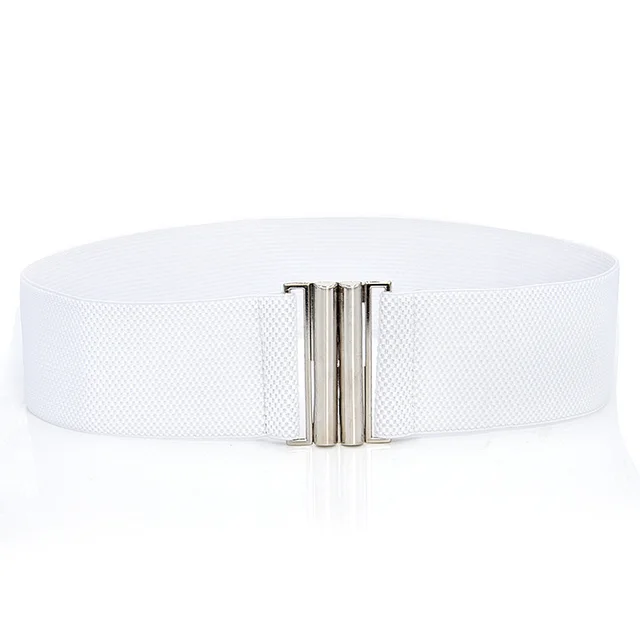 Elastic Elastic Silver Buckle Wide Belt Decorated Skirt Accessories White - Shop at LoveMi