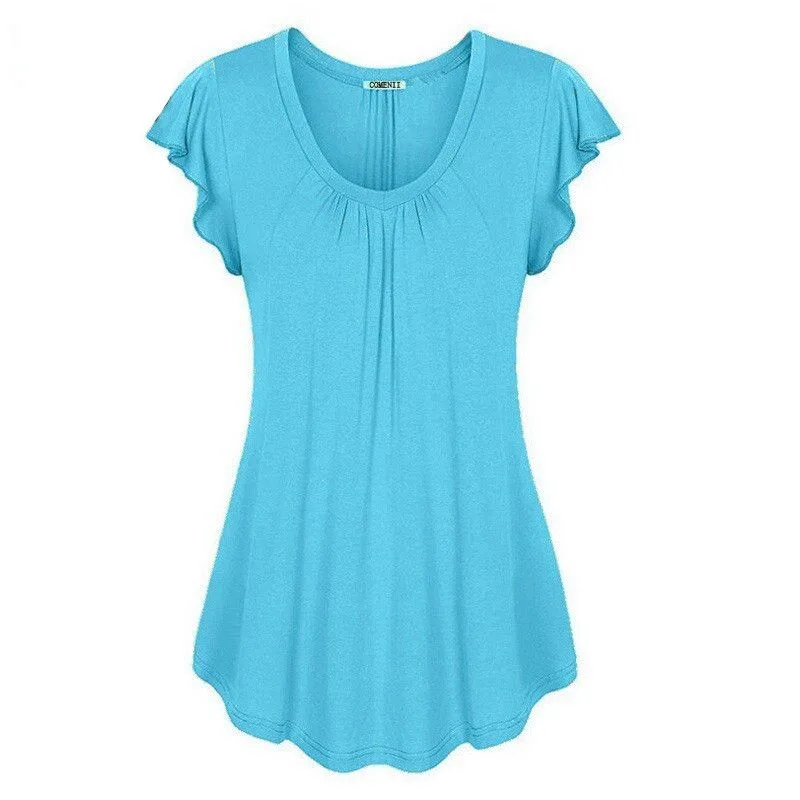 Women Dress Ladies Short Sleeves Shirts Plus Size 6xl - Blue