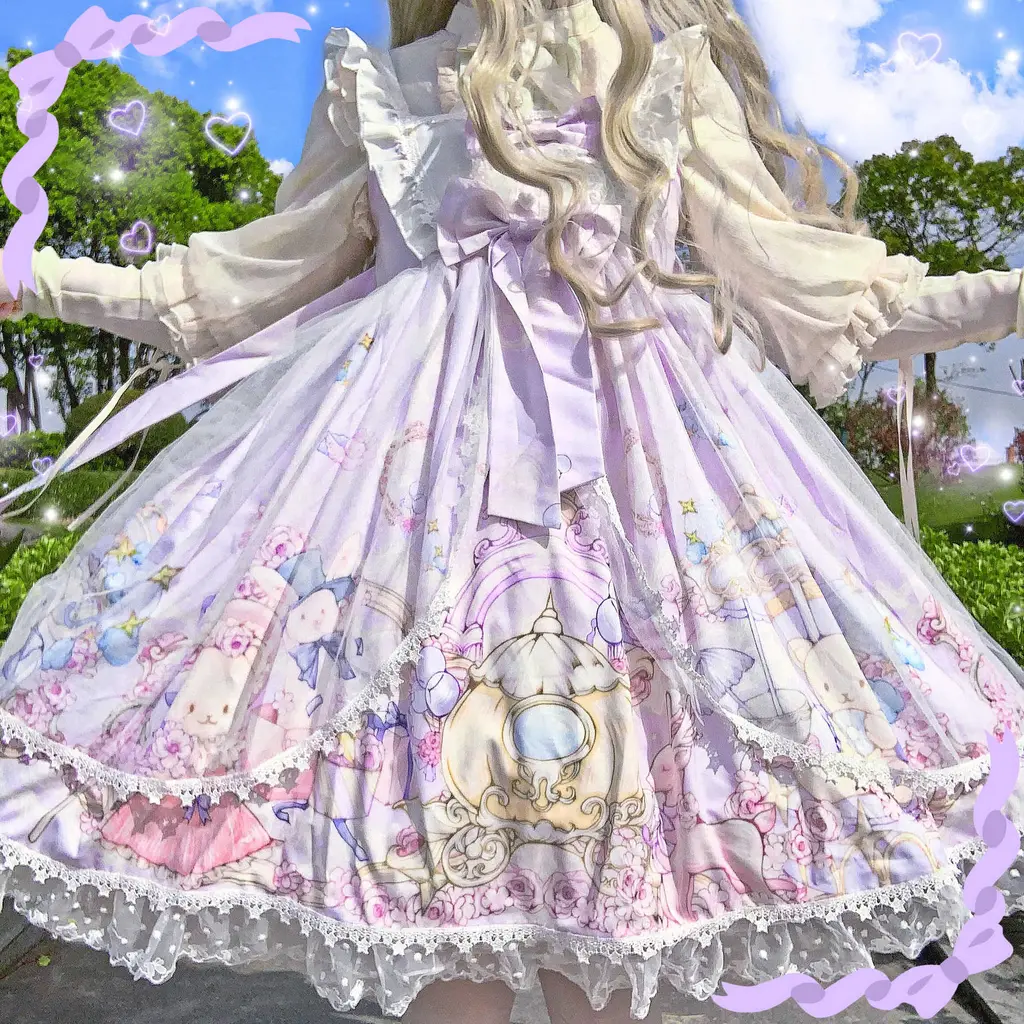 Factory Original Design Lolita Bear Carnival Party Strap JSK Dress - Lavender