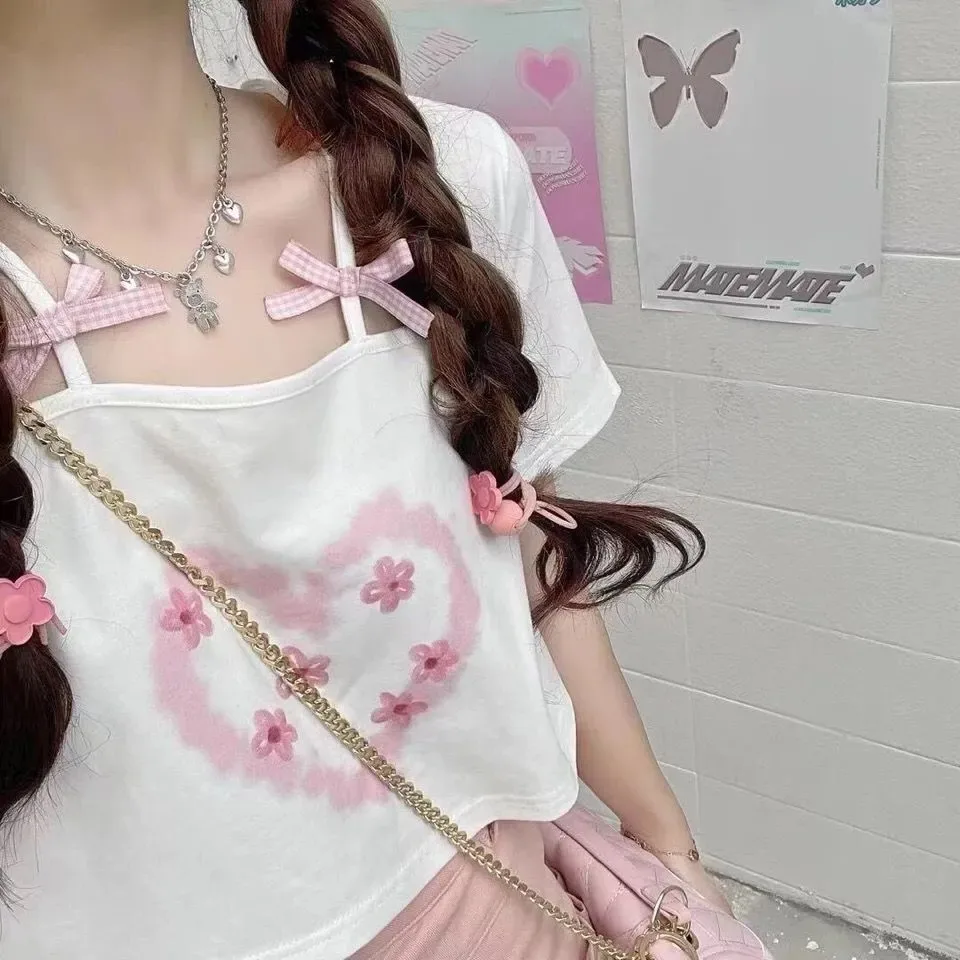 Short Top Japanese Soft Girl Design Sense Cute Girl Sweet Short sleeved T shirt Female White - Shop at LoveMi
