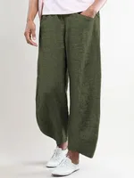 Pure Color Cotton And Linen Cropped Casual Pants - Green