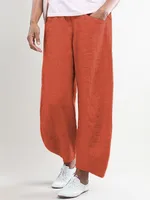 Pure Color Cotton And Linen Cropped Casual Pants - Orange