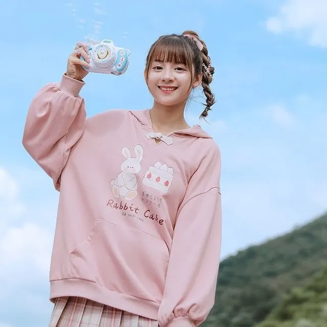 Sweet Small Thin Hooded Sweater Female Student Japanese Soft Girl Loose Cute Jacket Pink - Shop at LoveMi