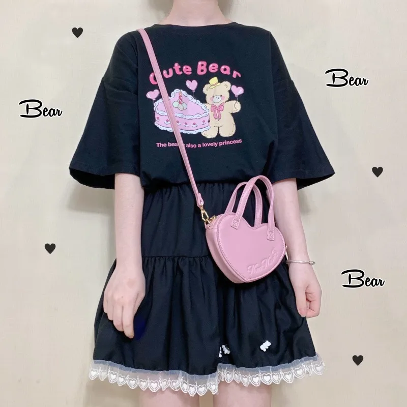Short sleeved Summer New Female Ins Tide Loose Wild Cotton White T shirt Top Black - Shop at LoveMi