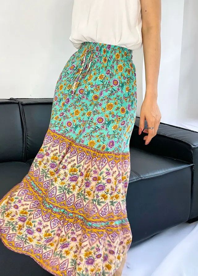 Women's Printed Skirt Elastic High Waist Skirt Long Skirt Green - Shop at LoveMi