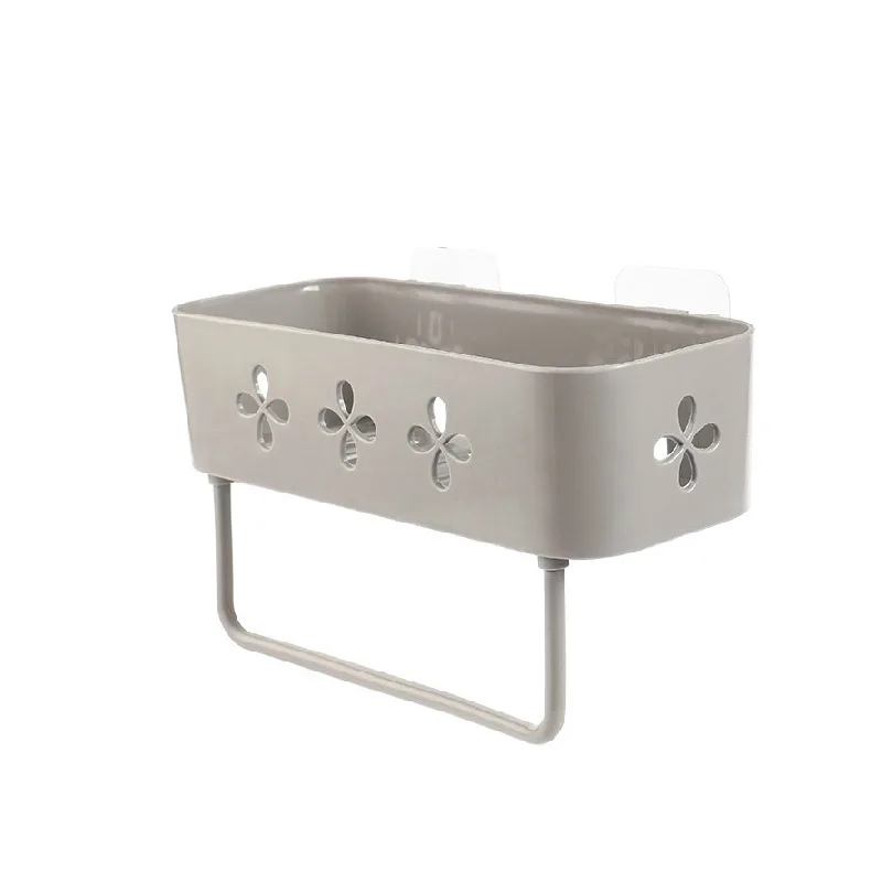 Kitchen Plastic Wall Hanging Toilet Washroom Sundries Storage Rack - Khaki