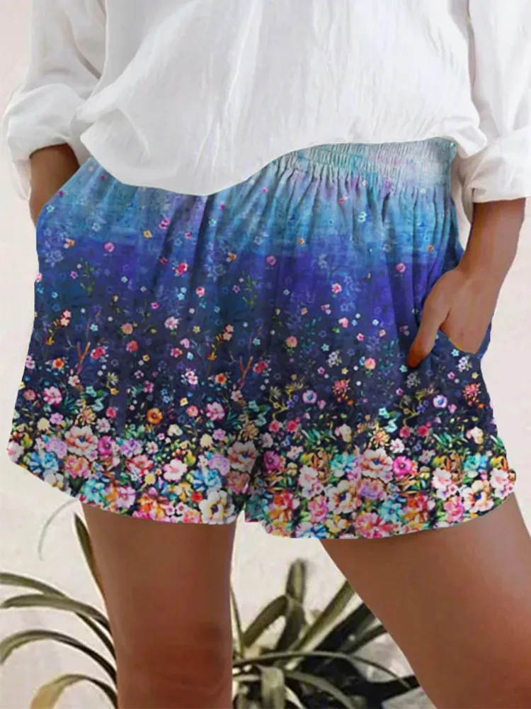 Fashion Women's Casual Loose Loose Large Size Floral Print Shorts Photo Color - Shop at LoveMi
