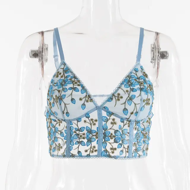 Sexy Lingerie Mesh See through Lace Top Sexy Vest Blue - Shop at LoveMi