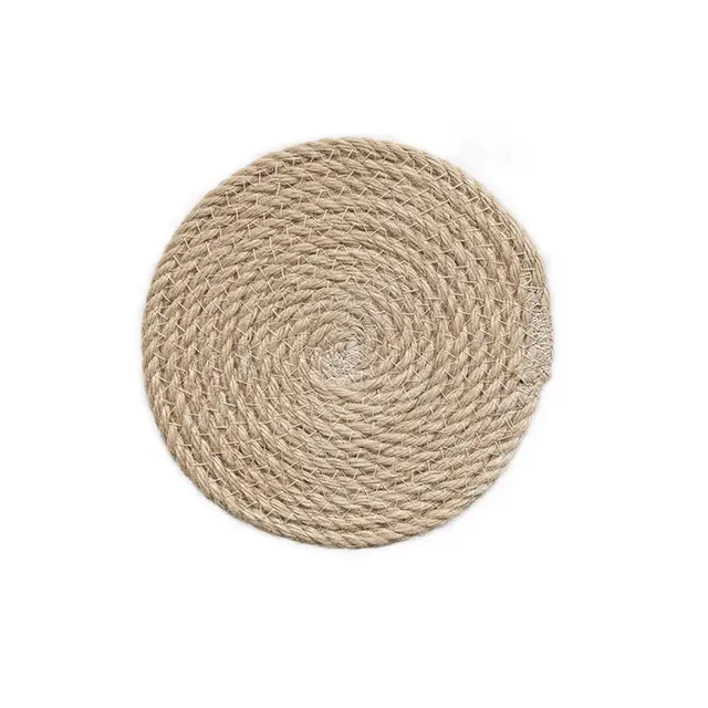Jute Placemat Round Japanese Style Insulation Cloth Coaster 12X12Cm - Shop at LoveMi