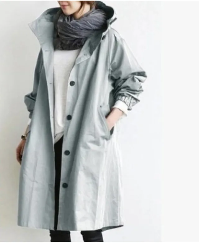 Casual Style Windbreaker Women's Mid Length Waist Long Sleeved Jacket Light Blue - Shop at LoveMi