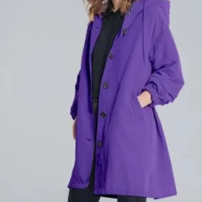 Casual Style Windbreaker Women's Mid Length Waist Long Sleeved Jacket Purple - Shop at LoveMi