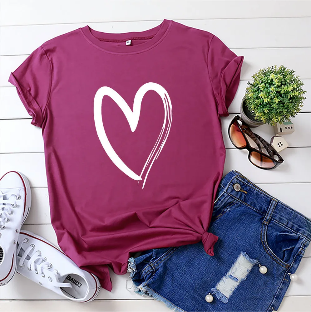 Women's Printed Cotton T shirt With Short Sleeves Burgundy - Shop at LoveMi