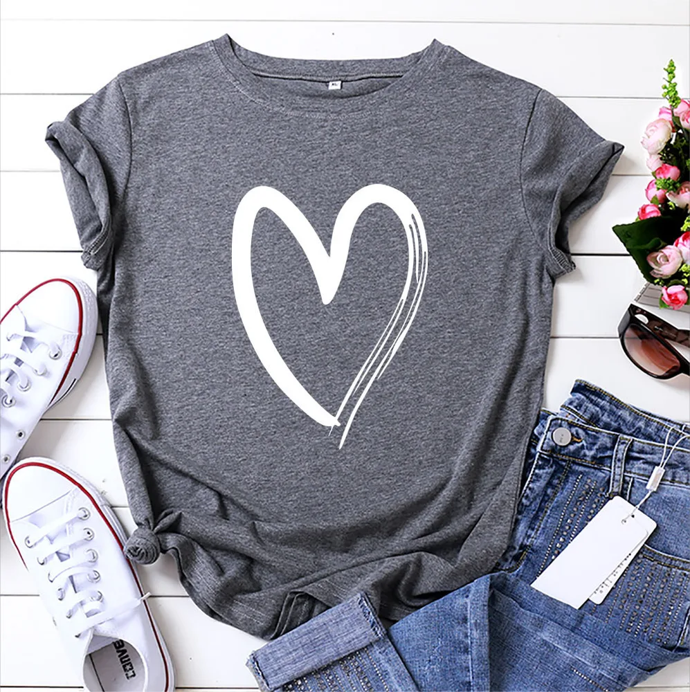 Women's Printed Cotton T shirt With Short Sleeves Dark Grey - Shop at LoveMi