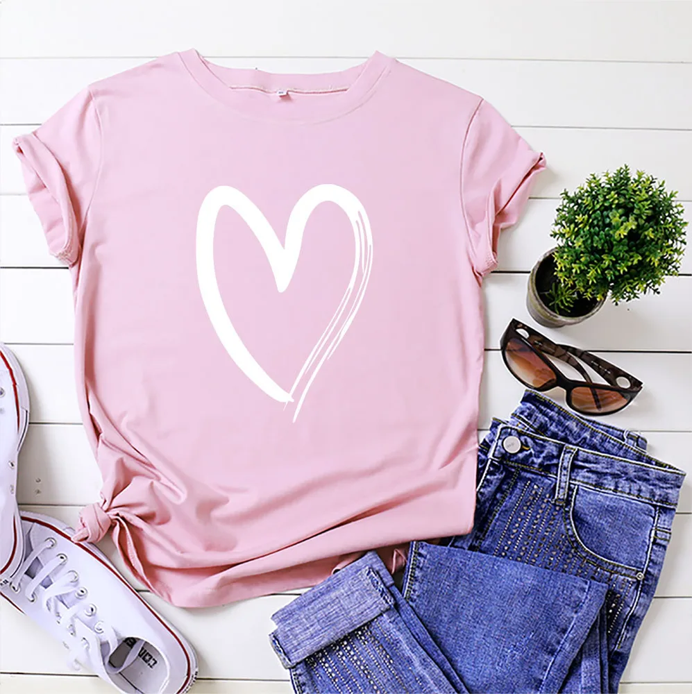 Women's Printed Cotton T-shirt With Short Sleeves - Pink