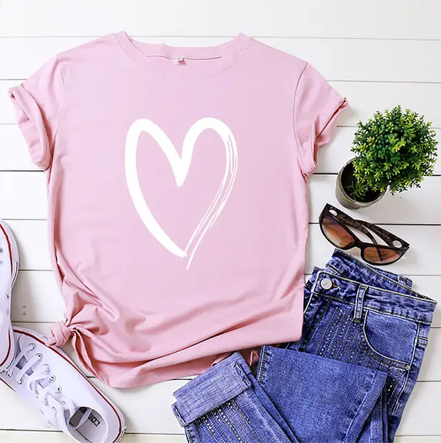 Women's Printed Cotton T shirt With Short Sleeves Pink - Shop at LoveMi