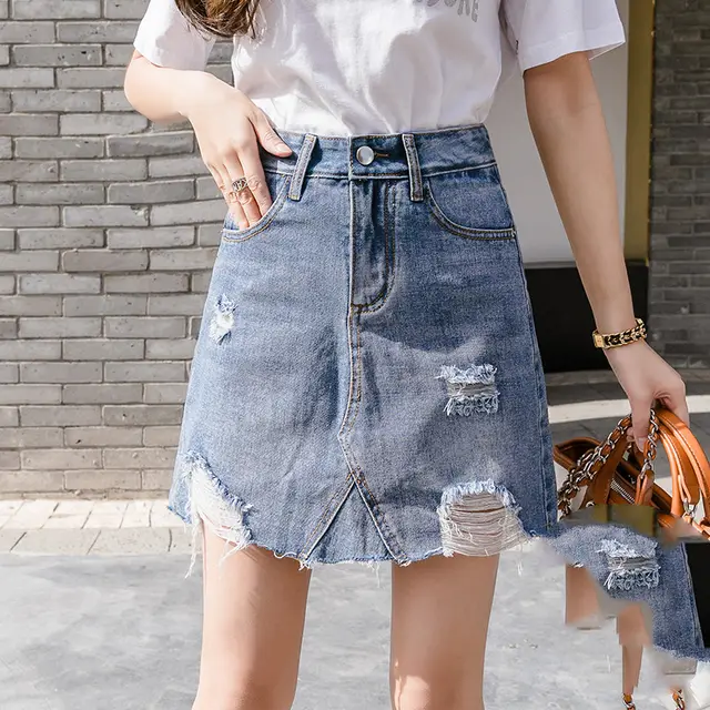 Korean Version Of Chic Thin A line High Waist Skirt 6Blue - Shop at LoveMi